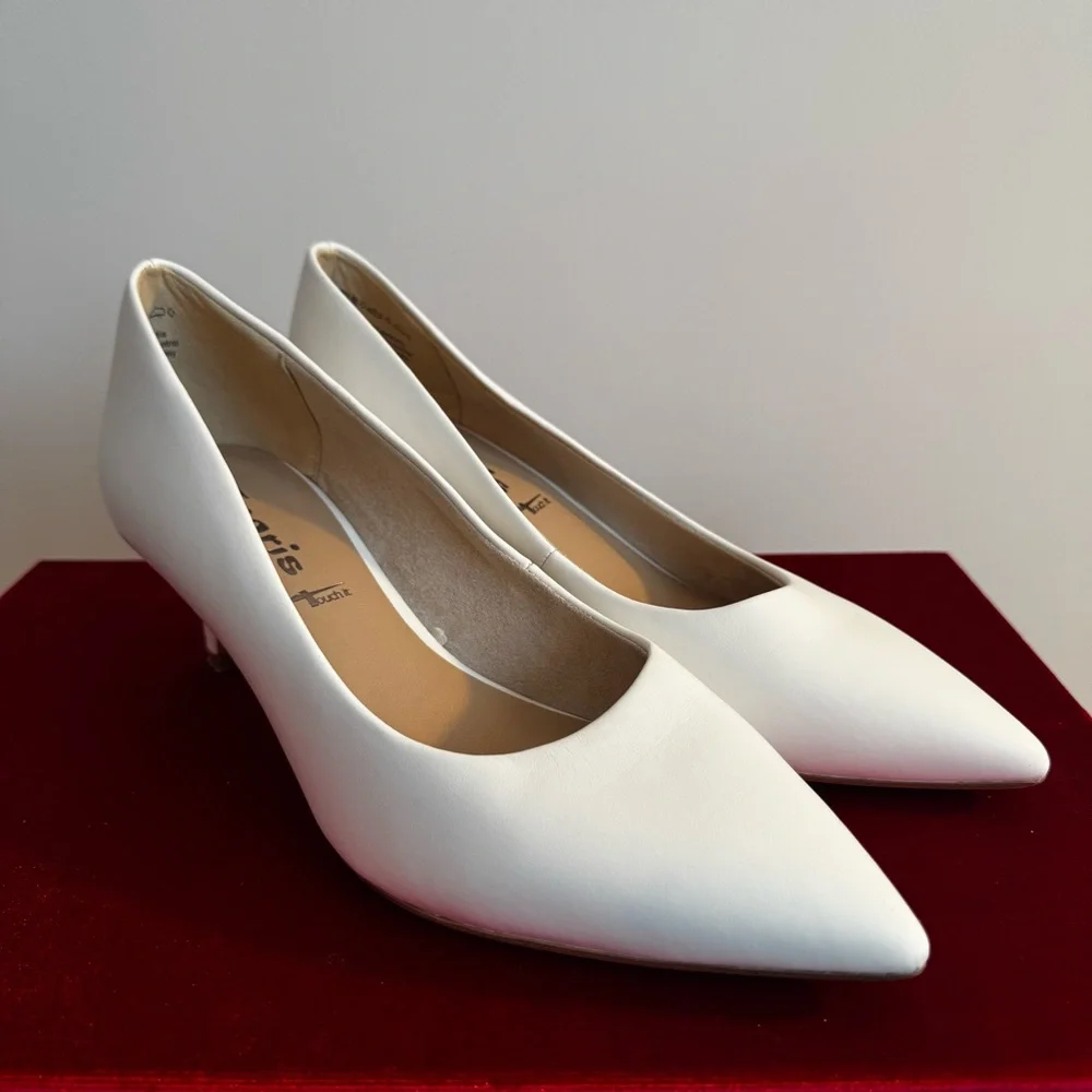 Tamaris White Pointed Toe Pumps Heels - "Touch-it" Comfort Footbed - Size 39 - Picture 7 of 12